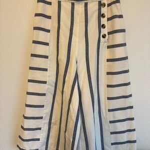 Anthropologie Maeve Navy and White Striped Cropped Pants Sailor Culotte